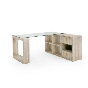 Nova Domus Roma - Modern Glass + Travertine Reversible Desk