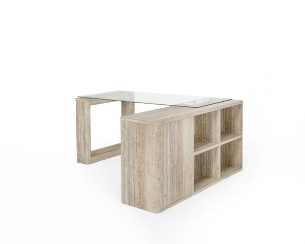 Nova Domus Roma - Modern Glass + Travertine Reversible Desk - Image 3