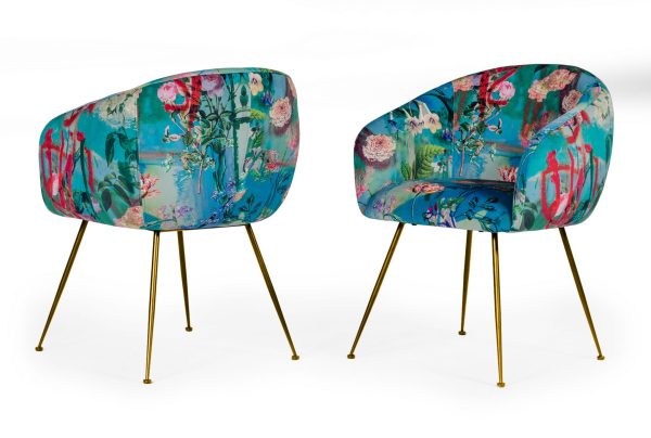 Modrest Roxann - Contemporary Floral Velvet Gold Dining Chair - Image 4