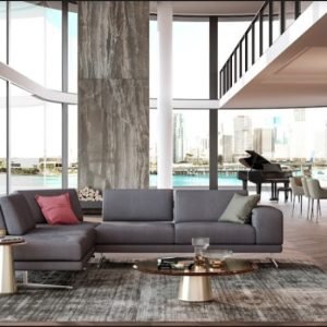 Coronelli Collezioni Mood - Contemporary Blue Leather Left Facing Sectional Sofa