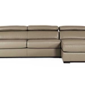 Estro Salotti Sacha - Modern Stone Grey Leather Reversible Sectional Sofa Bed with Storage
