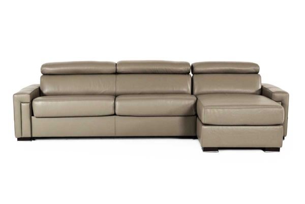 Estro Salotti Sacha - Modern Stone Grey Leather Reversible Sectional Sofa Bed with Storage