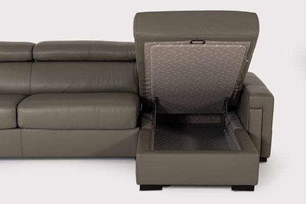 Estro Salotti Sacha - Modern Dark Grey Leather Reversible Sectional Sofa Bed with Storage - Image 5