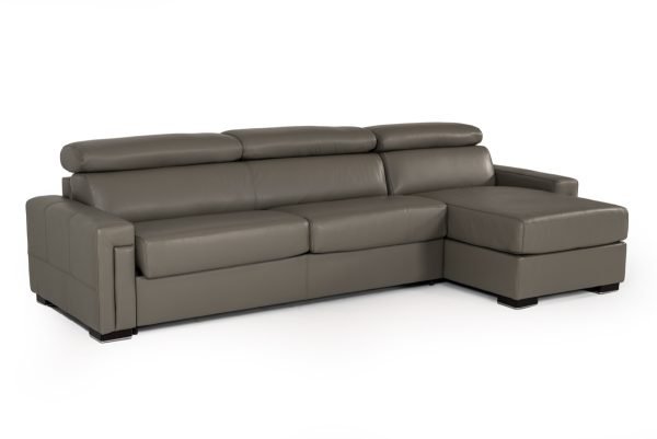 Estro Salotti Sacha - Modern Dark Grey Leather Reversible Sectional Sofa Bed with Storage - Image 4