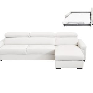 Estro Salotti Sacha - Modern White Leather Reversible Sectional Sofa Bed with Storage