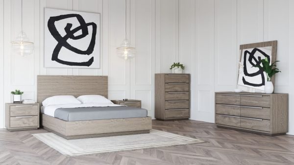 Eastern King Modrest Samson - Contemporary Grey & Silver Bedroom Set