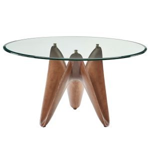 Modrest Seguin - Round Glass + Walnut Dining Table