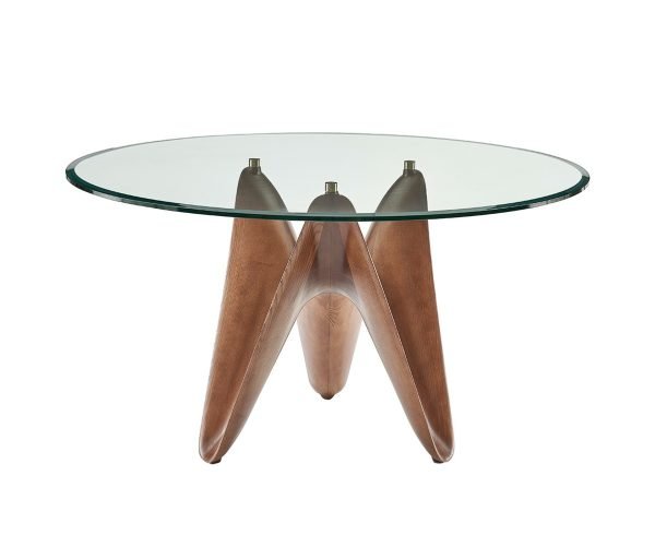 Modrest Seguin - Round Glass + Walnut Dining Table