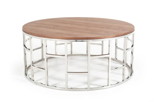 Modrest Silvia Modern Walnut & Stainless Steel Coffee Table - Image 3