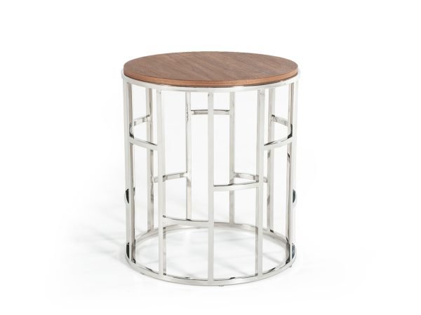 Modrest Silvia Modern Walnut & Stainless Steel End Table - Image 2