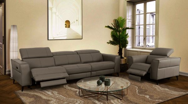 Divani Casa Nella - Modern Dark Grey Leather Sofa w/ Electric Recliners