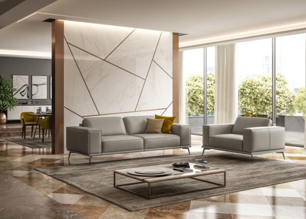 Coronelli Collezioni Soho - Contemporary Italian Light Grey Leather Sofa - Image 2