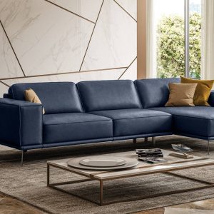 Coronelli Collezioni Soho - Italian Right Facing Maya Blue Leather Sectional Sofa