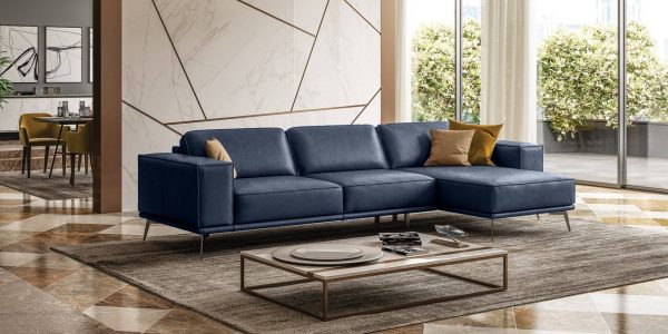 Coronelli Collezioni Soho - Italian Right Facing Maya Blue Leather Sectional Sofa - Image 2
