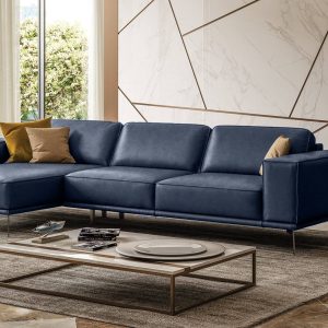 Coronelli Collezioni Soho - Italian Left Facing Maya Blue Leather Sectional Sofa