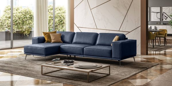Coronelli Collezioni Soho - Italian Left Facing Maya Blue Leather Sectional Sofa - Image 2