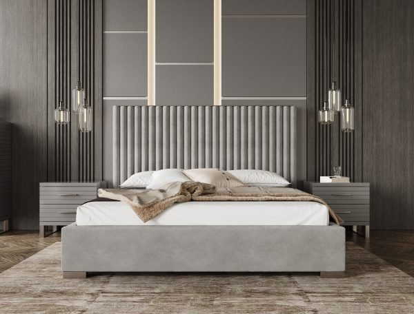 Modrest Splendor - Silver + Grey Velvet Upholstered King Platform Bed - Image 5
