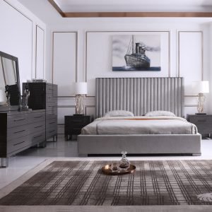 Modrest Splendor - Silver + Grey Velvet Upholstered King Platform Bed