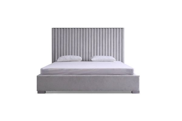 Modrest Splendor - Silver + Grey Velvet Upholstered King Platform Bed - Image 2