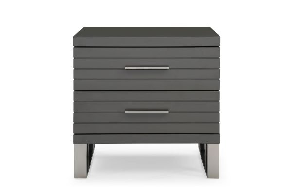 Modrest Splendor - Grey High Gloss Slatted Nightstand - Image 2