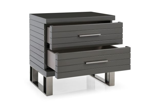 Modrest Splendor - Grey High Gloss Slatted Nightstand - Image 3
