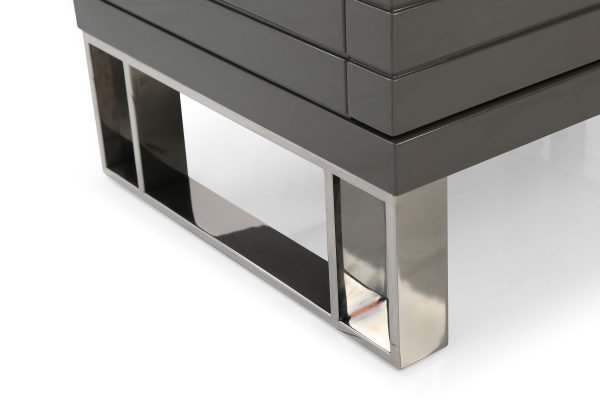 Modrest Splendor - Grey High Gloss Slatted Nightstand - Image 4