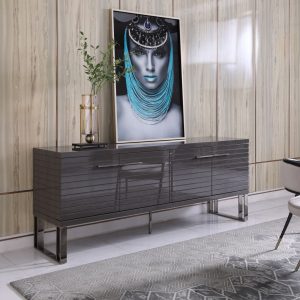 Modrest Splendor - Grey High Gloss Slatted Buffet