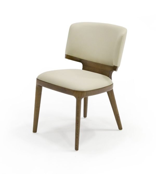 Modrest Stanley - Contemporary Beige Leatherette and Walnut Set of 2 Dining Chairs - Image 2