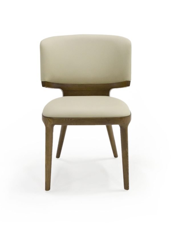 Modrest Stanley - Contemporary Beige Leatherette and Walnut Set of 2 Dining Chairs - Image 4