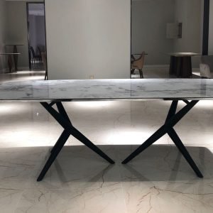 Modrest Stetson - Modern White Ceramic & Smoked Ash Dining Table