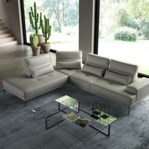 Coronelli Collezioni Sunset - Contemporary Italian Grey Leather Left Facing Sectional Sofa