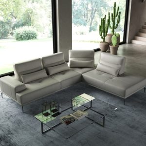 Coronelli Collezioni Sunset - Contemporary Italian Grey Leather Right Facing Sectional Sofa