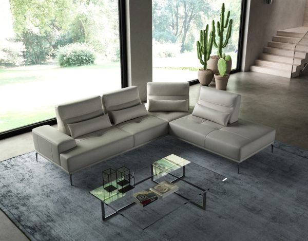 Coronelli Collezioni Sunset - Contemporary Italian Grey Leather Right Facing Sectional Sofa
