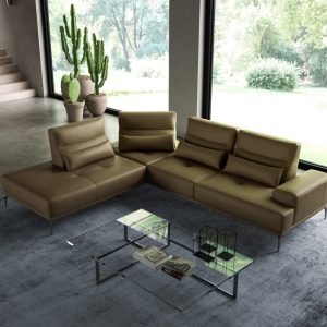 Coronelli Collezioni Sunset - Contemporary Italian Kiwi Leather Left Facing Sectional Sofa