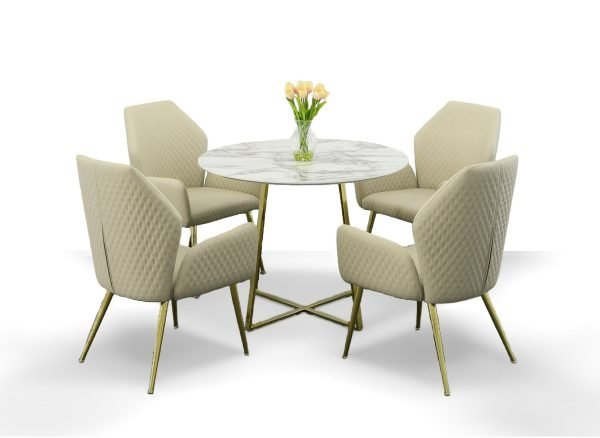 Modrest Swain Modern Faux Marble & Gold Round Dining Table - Image 3
