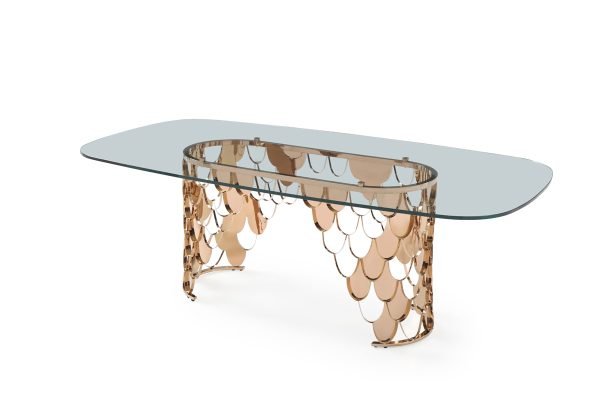 Modrest Javier Modern Glass & Rosegold Dining Table - Image 2