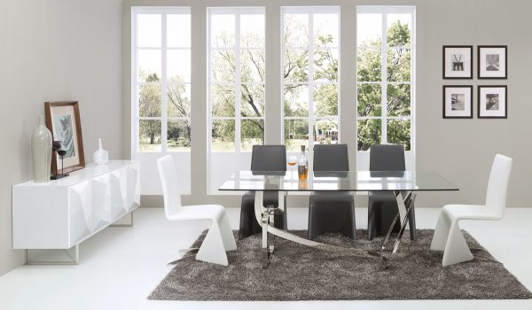 Modrest Adelaide Modern Stainless Steel & Glass Dining Table - Image 2