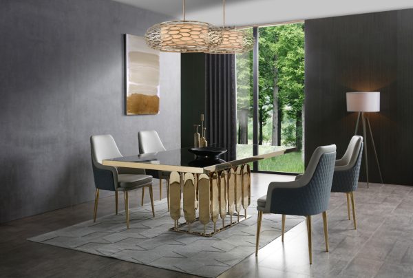 Modrest Griffith Modern Black Glass & Gold Dining Table - Image 4
