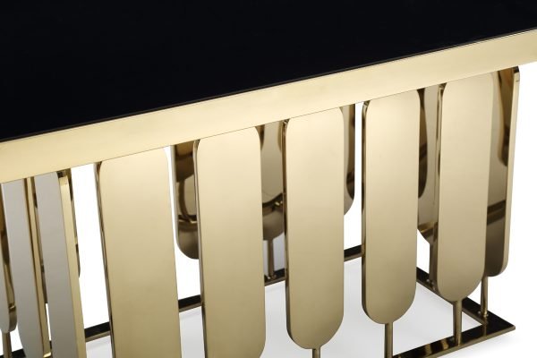 Modrest Griffith Modern Black Glass & Gold Dining Table - Image 5