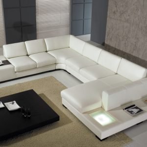 Eco-Leather T35 White Leather Sectional Sofa With Lights