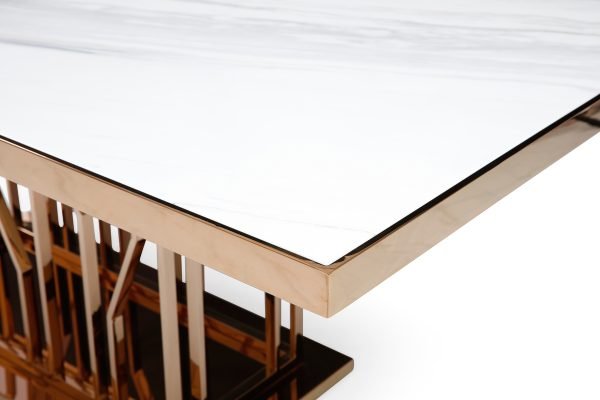 Modrest Marston Modern White Marble & Rosegold Dining Table - Image 2