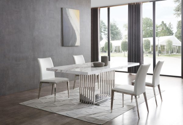 Modrest Kingsley Modern Marble & Stainless Steel Dining Table - Image 2