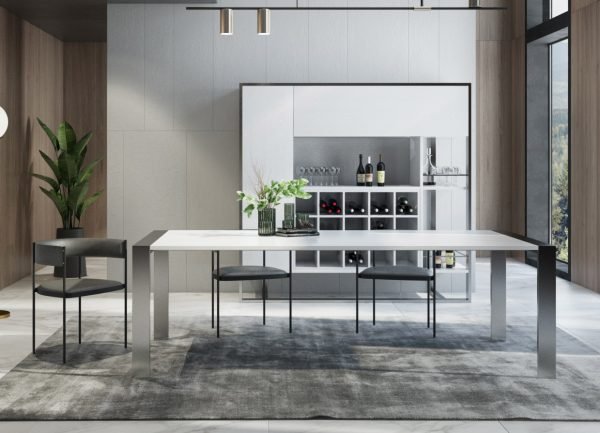 Modrest Fauna - Modern White High Gloss & Stainless Steel Chrome Dining Table - Image 4