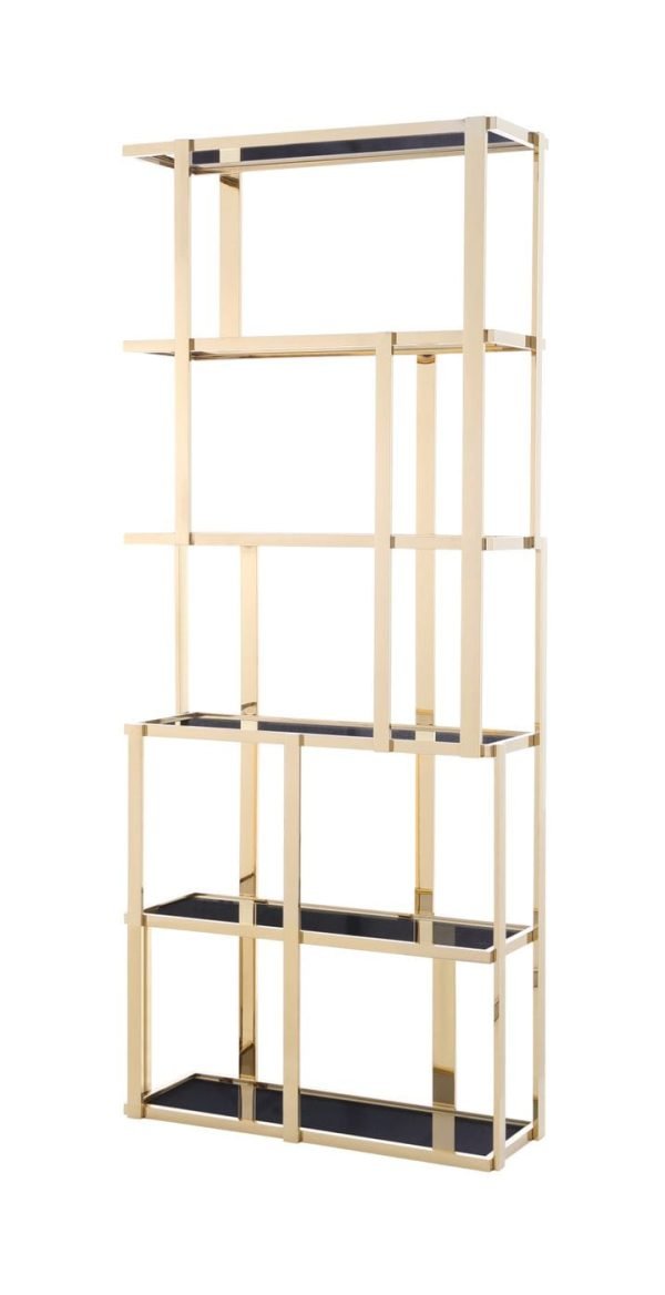 Modrest Tipton - Modern Grey Glass & Gold Bookshelf