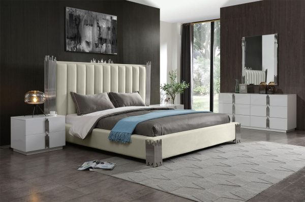 Queen Modrest Token - Modern White & Stainless Steel Bedroom Set - Image 3
