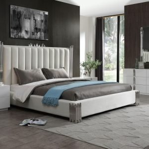 Modrest Token - Queen Modern White & Stainless Steel Bed