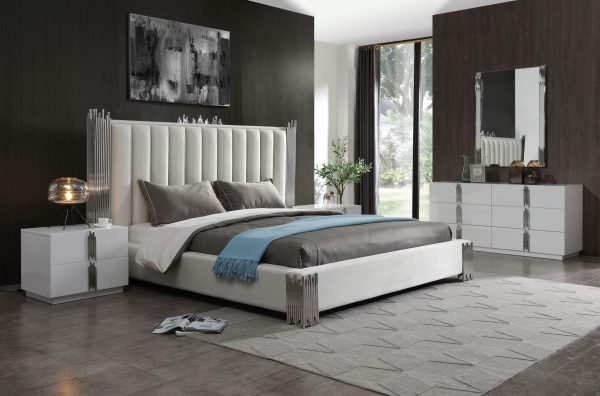 Queen Modrest Token - Modern White & Stainless Steel Bedroom Set - Image 4