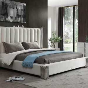 California King Modrest Token - Modern White & Stainless Steel Bedroom Set