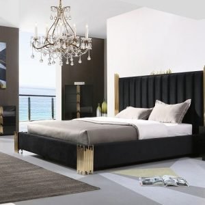 Modrest Token - California King Modern Black + Gold Bed + Nightstands