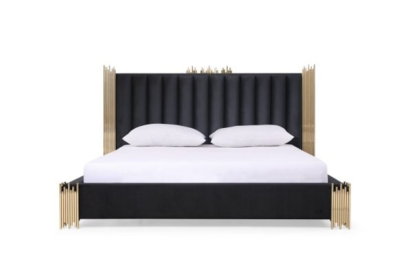Modrest Token - Eastern King Modern Black + Gold Bed + Nightstands - Image 2